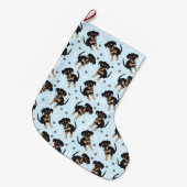 Rottweiler Dog Pattern Blue Grote Kerstsok (Voorkant (Hangend))