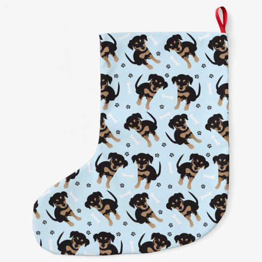 Rottweiler Dog Pattern Blue Grote Kerstsok (Achterkant)