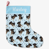 Rottweiler Dog Pattern Blue Grote Kerstsok (Voorkant)