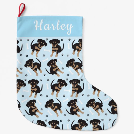 Rottweiler Dog Pattern Blue Grote Kerstsok (Voorkant)