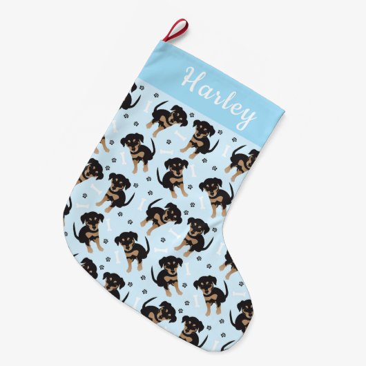 Rottweiler Dog Pattern Blue Grote Kerstsok (Voorkant (Hangend))