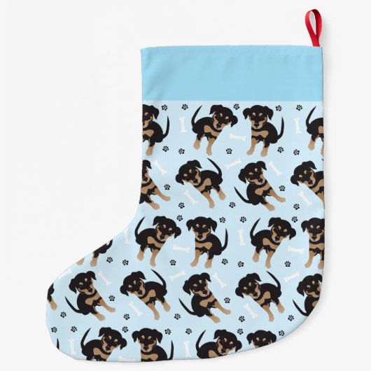 Rottweiler Dog Pattern Blue Grote Kerstsok (Achterkant)