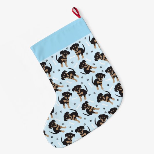 Rottweiler Dog Pattern Blue Grote Kerstsok (Achterkant (Hangend))