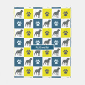 Rottweiler Dog & Paw Print Yellow Grid Silhouette Fleece Deken (Voorkant)