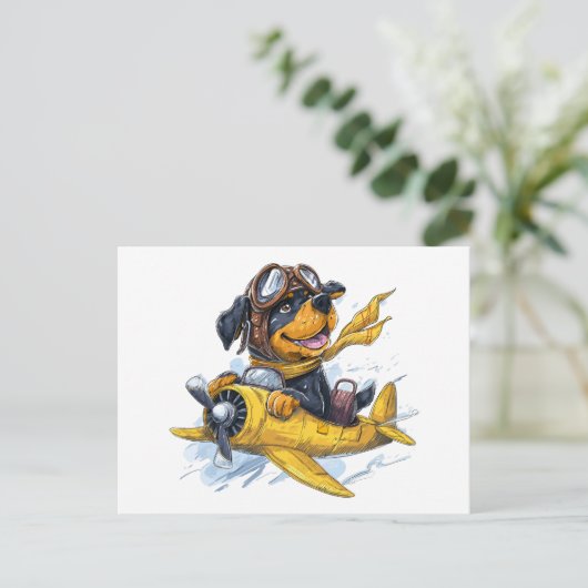 Rottweiler Dog Pilot Vliegtuig Briefkaart (Staand voorkant)