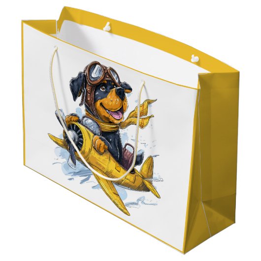 Rottweiler Dog Pilot Vliegtuig Groot Cadeauzakje (Achterkant Gekanteld)