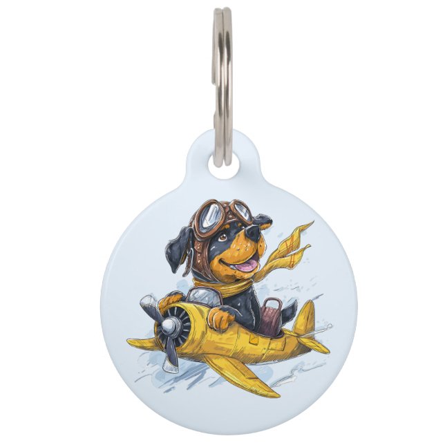 Rottweiler Dog Pilot Vliegtuig Huisdierpenning (Voorkant)