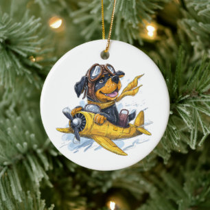 Rottweiler Dog Pilot Vliegtuig Keramisch Ornament
