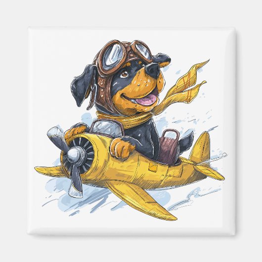 Rottweiler Dog Pilot Vliegtuig Magneet (Voorkant)