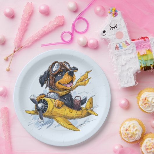 Rottweiler Dog Pilot Vliegtuig Papieren Bordje (Feest)