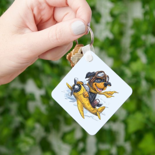 Rottweiler Dog Pilot Vliegtuig Sleutelhanger (Hand)