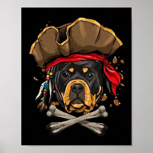 Rottweiler Dog Pirate Jolly Roger Flag Crossbones Poster (Voorkant)