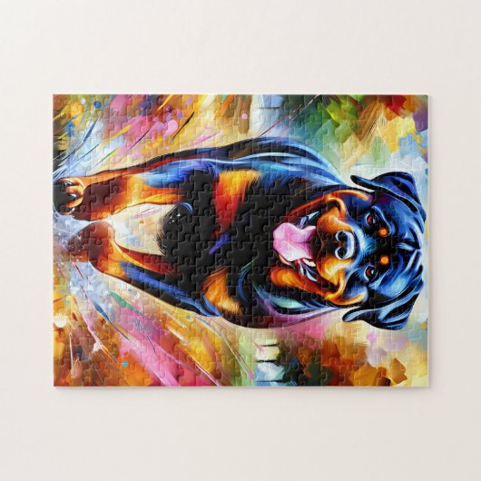 Rottweiler Dog Portrait Acryl Art Print Hond Legpuzzel (Horizontaal)