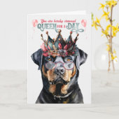 Rottweiler Dog Queen voor een dag Funny Birthday Kaart (Gele Bloem)