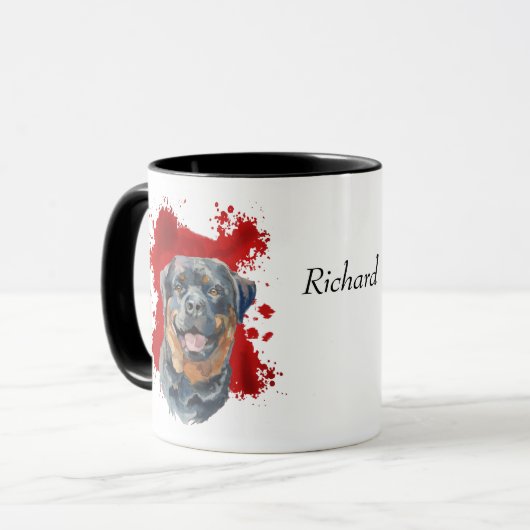 Rottweiler Dog Red Abstracte Achtergrond Mok (Voorkant links)