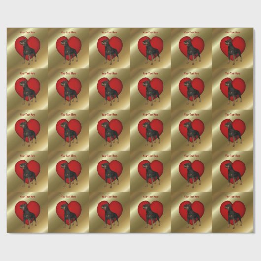 Rottweiler Dog Red Heart Cadeaupapier (Vlak)