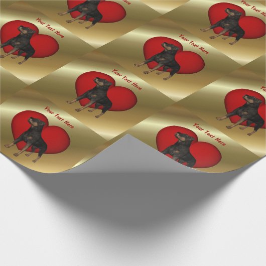 Rottweiler Dog Red Heart Cadeaupapier (Hoek)