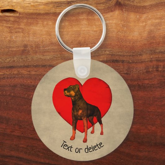 Rottweiler Dog Red Heart, gepersonaliseerd Sleutelhanger (Voorkant)