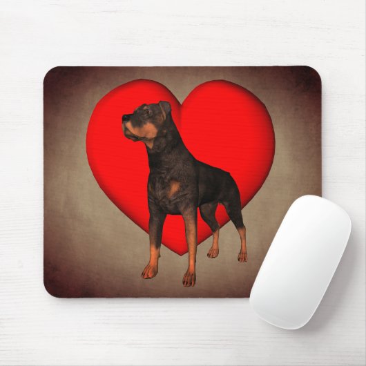 Rottweiler Dog Red Heart Muismat (Met muis)