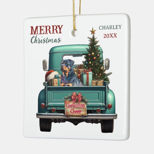 Rottweiler Dog Retro Truck Christmas Keramisch Ornament (Links)