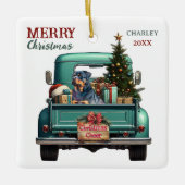 Rottweiler Dog Retro Truck Christmas Keramisch Ornament (Voorkant)