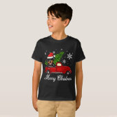 Rottweiler Dog Riding Red Truck Kerstdecorati T-shirt (Voorkant volledig)