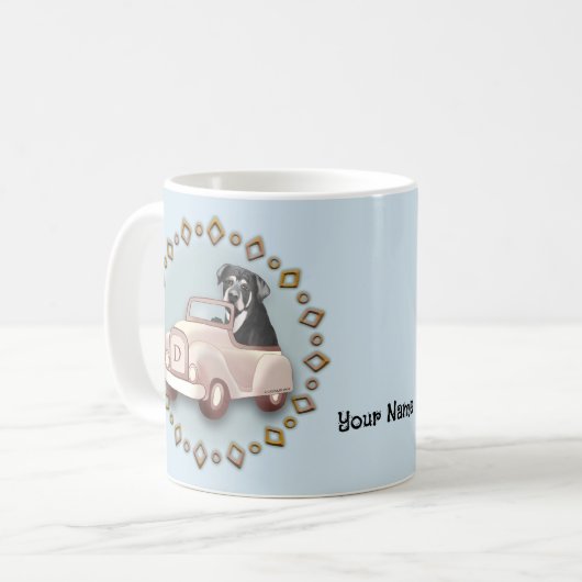 Rottweiler Dog Rijden Auto mok (Voorkant links)