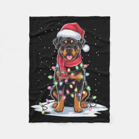 Rottweiler Dog Santa Hat Christmas Tree Light Xmas Fleece Deken (Voorkant)