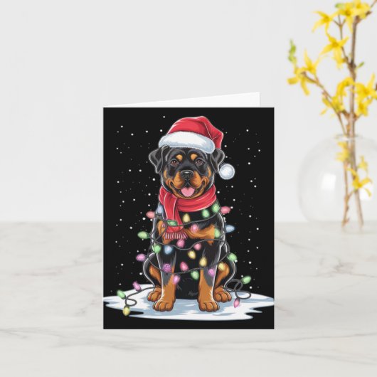 Rottweiler Dog Santa Hat Christmas Tree Light Xmas Kaart (Gele Bloem)