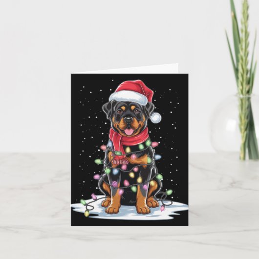Rottweiler Dog Santa Hat Christmas Tree Light Xmas Kaart (Voorkant)