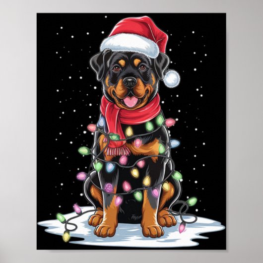 Rottweiler Dog Santa Hat Christmas Tree Light Xmas Poster (Voorkant)