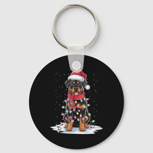 Rottweiler Dog Santa Hat Christmas Tree Light Xmas Sleutelhanger (Voorkant)
