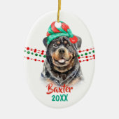 Rottweiler Dog Santa Hat Holiday String Beads Keramisch Ornament (Voorkant)
