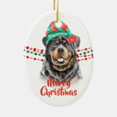 Rottweiler Dog Santa Hat Holiday String Beads Keramisch Ornament (Achterkant)