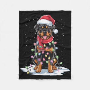 Rottweiler Dog Santa Hat Kerstboom Light Xmas Fleece Deken