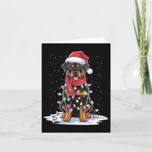 Rottweiler Dog Santa Hat Kerstboom Light Xmas Kaart