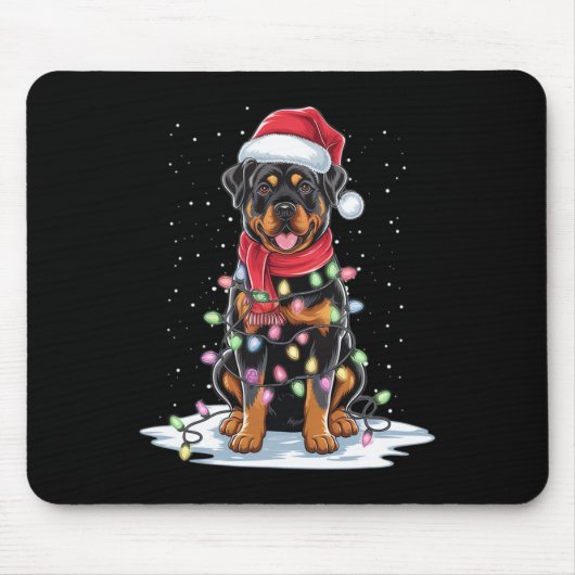 Rottweiler Dog Santa Hat Kerstboom Light Xmas Muismat (Voorkant)
