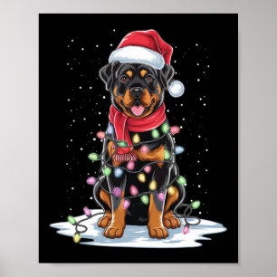 Rottweiler Dog Santa Hat Kerstboom Light Xmas Poster