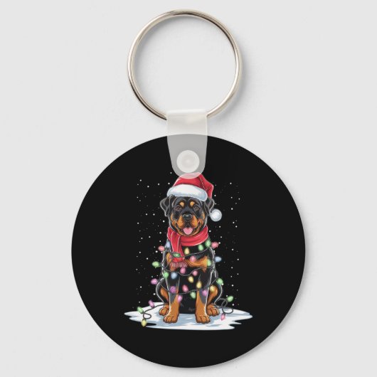 Rottweiler Dog Santa Hat Kerstboom Light Xmas Sleutelhanger (Voorkant)