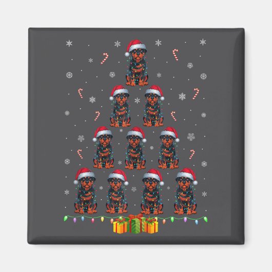 Rottweiler Dog Santa Hat Xmas Light Mannen Vrouwen Magneet (Voorkant)
