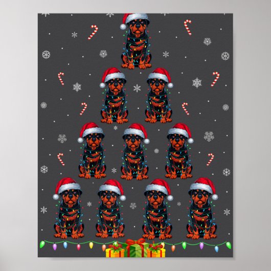 Rottweiler Dog Santa Hat Xmas Light Mannen Vrouwen Poster (Voorkant)