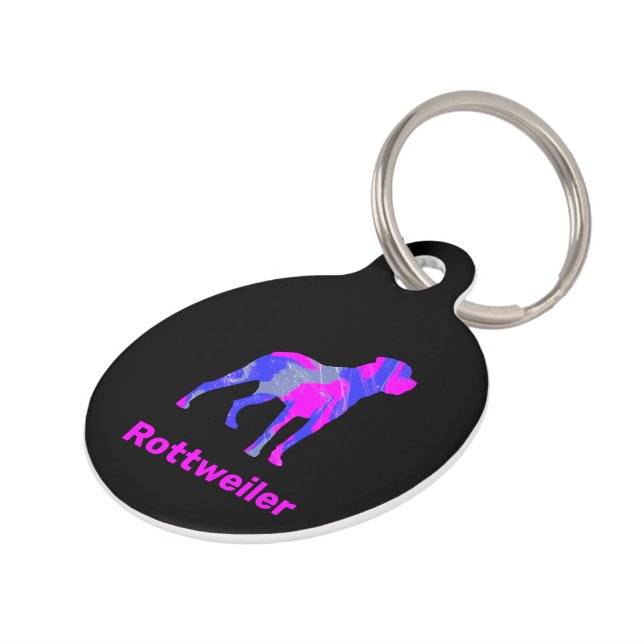 Rottweiler Dog Silhouette Crazy Hot Pink & Blue Huisdierpenning (Zijkant)