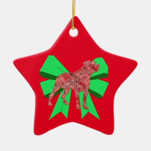 Rottweiler Dog Silhouette Green Bow Kerstmis Keramisch Ornament (Voorkant)