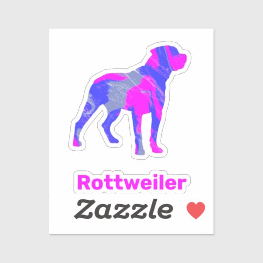 Rottweiler Dog Silhouette Hot Pink & Blue Sticker (Vel)