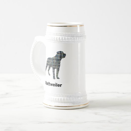 Rottweiler Dog Silhouette Yellow & Black Grid Bierpul (Voorkant links)