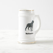 Rottweiler Dog Silhouette Yellow & Black Grid Bierpul (Voorkant rechts)