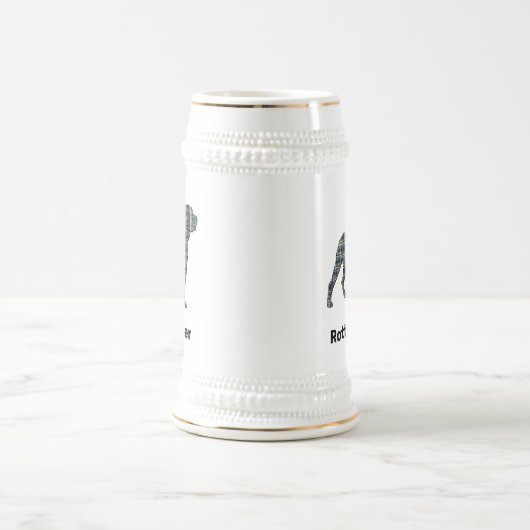 Rottweiler Dog Silhouette Yellow & Black Grid Bierpul (Center)