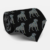 Rottweiler Dog Silhouette Yellow & Blue Grid Black Stropdas (Opgerold)