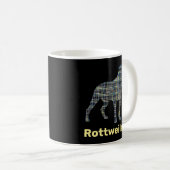 Rottweiler Dog Silhouette Yellow & Blue Grid Koffiemok (Voorkant rechts)