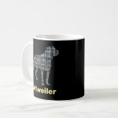 Rottweiler Dog Silhouette Yellow & Blue Grid Koffiemok (Voorkant links)